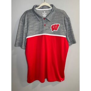 Fanatics Wisconsin Badgers Polo Shirt XL TG EG Mens Red‎ Gray W Logo